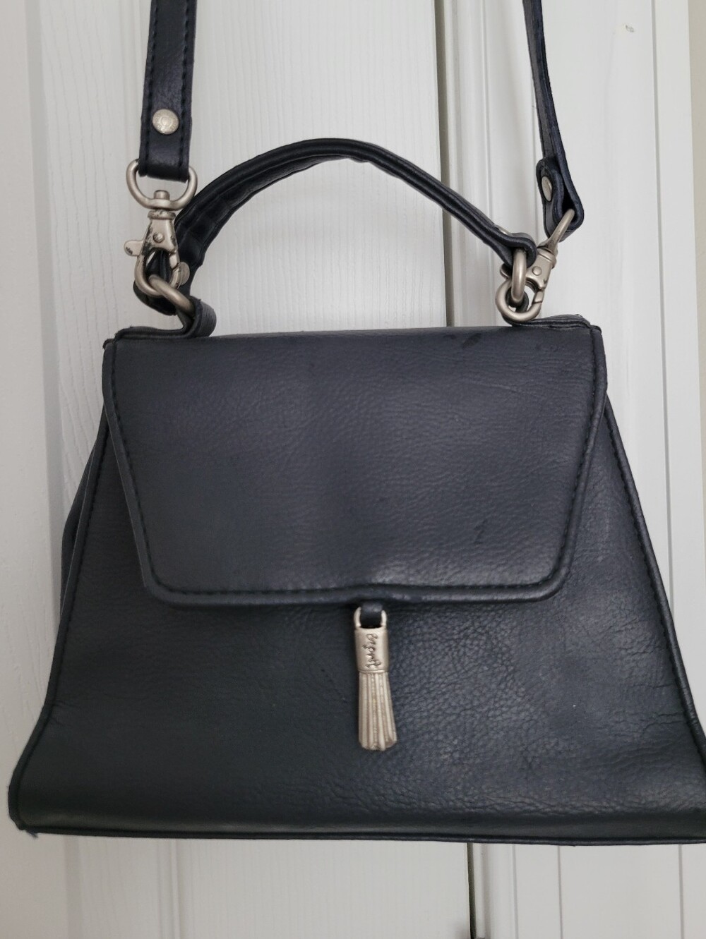Esprit Black Leather Small Handbag Top Handle /Shoulder Strap, VTG One Owner